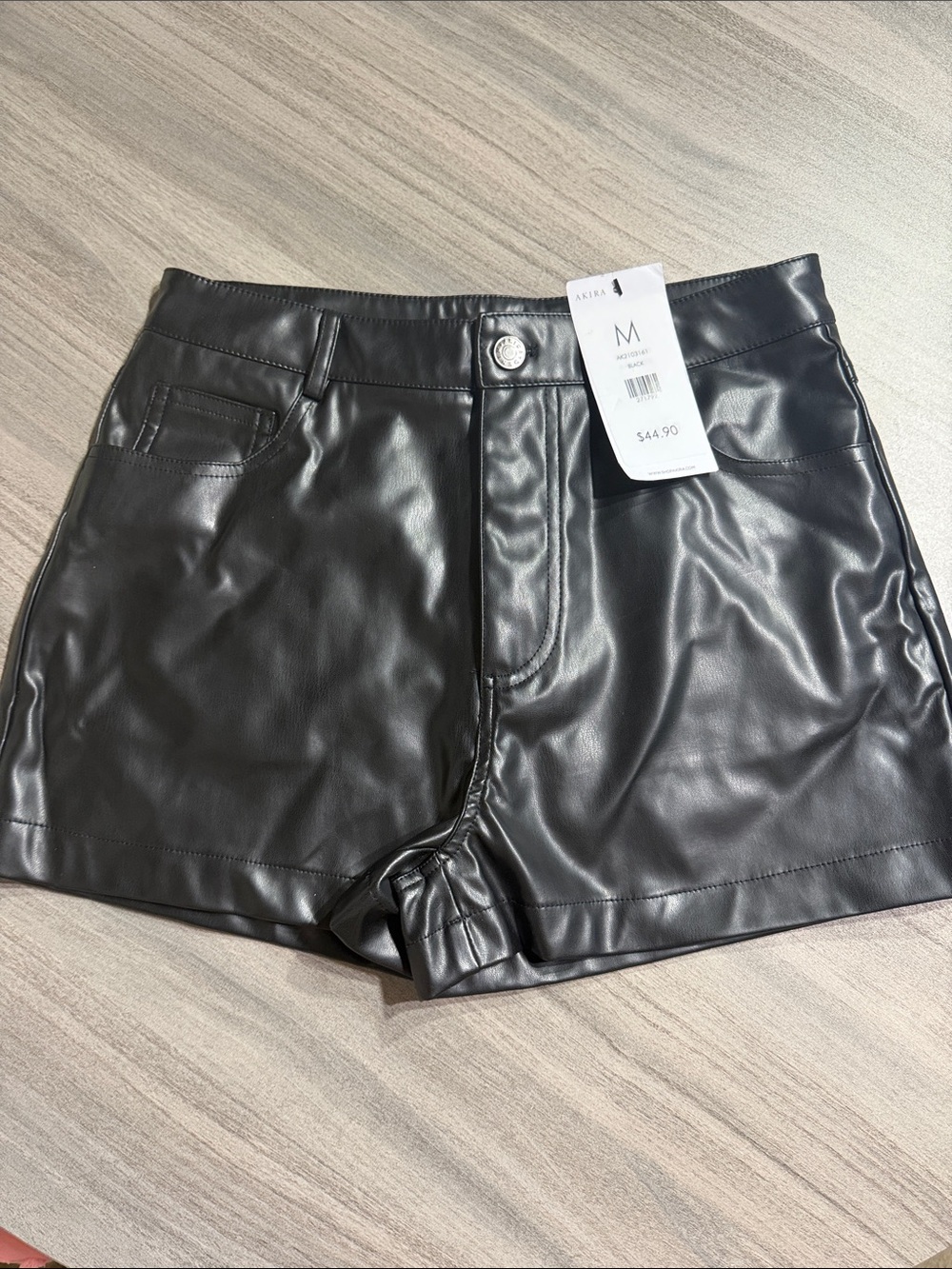 AKIRA NWT New Black Faux Vegan Leather High Waist Fitted Women's Short Shorts M